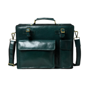 Mirevia Men's Green Leather Laptop Briefcase