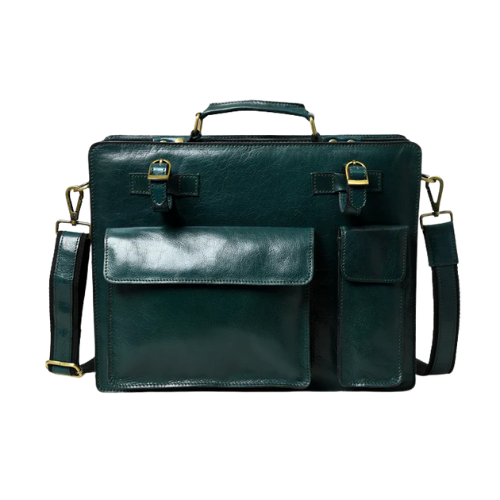 Mirevia Men's Green Leather Laptop Briefcase