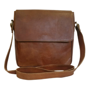 Mirevia Men's Brown Leather Vertical Shoulder Bag