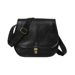 Mirevia Classic Black Leather Sling Bag with Front Buckle
