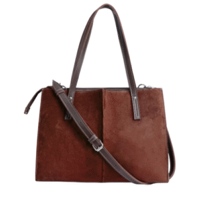 Mirevia Brown Suede and Faux Leather Handbag – Dual Carry with Adjustable Strap