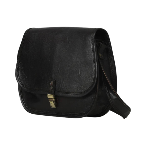 Mirevia Classic Black Leather Sling Bag with Front Buckle - Image 2