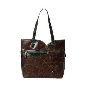 Mirevia Vintage Brown & Green Leather Tote Bag