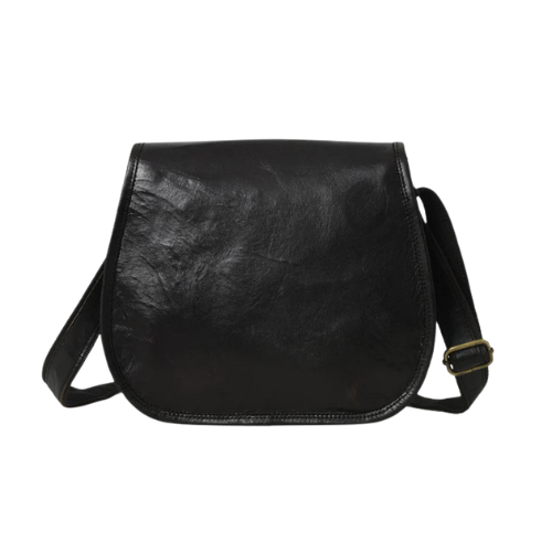 Mirevia Classic Black Leather Sling Bag with Front Buckle - Image 3