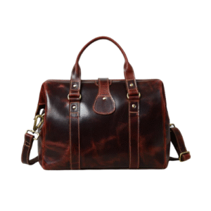 Mirevia Heritage Brown Leather Duffel Bag with Buckle Accent & Shoulder Strap
