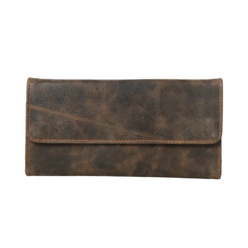 Mirevia Men's Distressed Leather Long Wallet