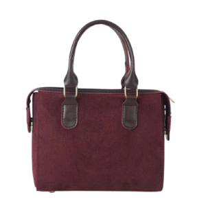 Mirevia Elegant Maroon Suede-Style Handbag with Brown Faux Leather Handles