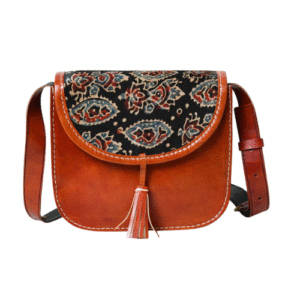 Mirevia Handcrafted Leather Crossbody Bag with Printed Flap & Tassel – Boho Chic
