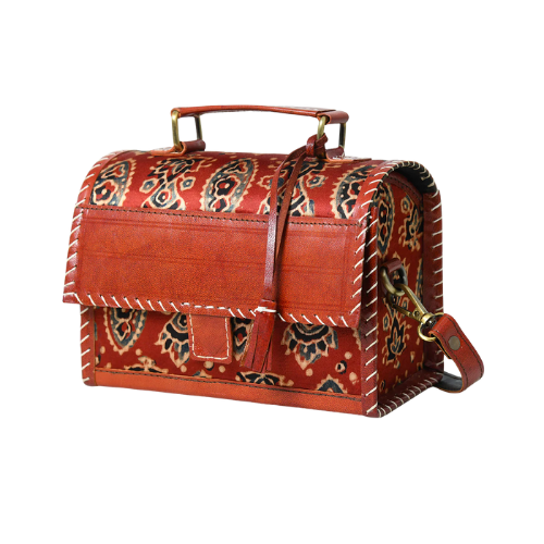 Mirevia Handcrafted Ajrak Leather Satchel – Vintage Tribal Char - Image 2