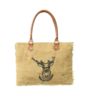Mirevia Rustic Stag Emblem Canvas Tote Bag
